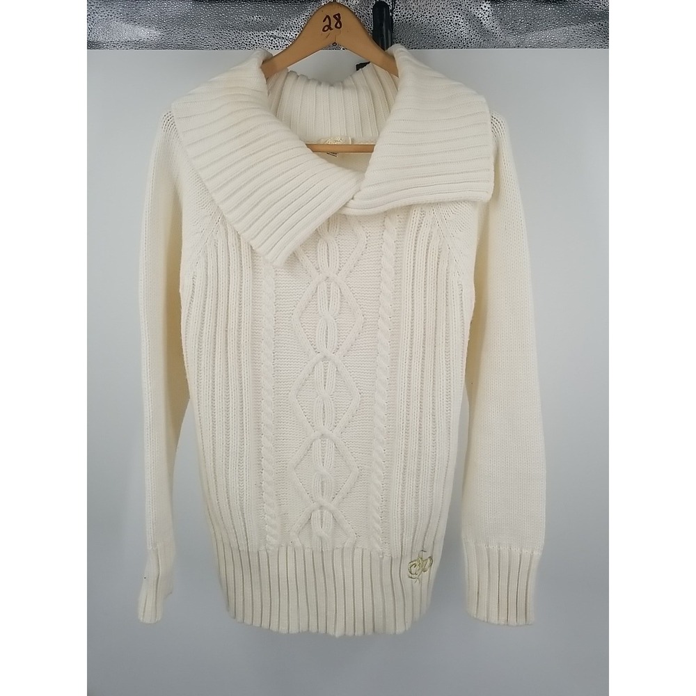 Southpole Womens Heavy Ivory Long Sleeve Cable Knit Shawl Collar Sweater‎ XL